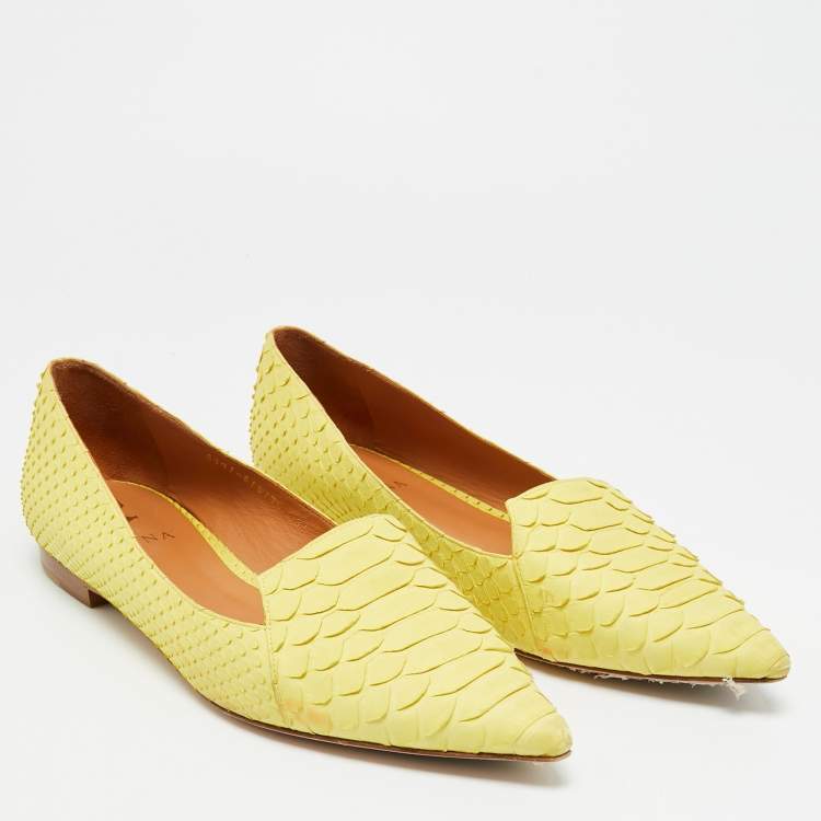 Pre Owned Gina Size 41 Yellow Python Leather Ballet Flats