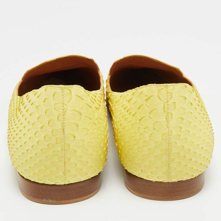 Pre Owned Gina Size 41 Yellow Python Leather Ballet Flats