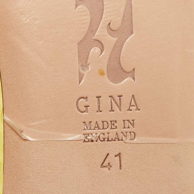 Pre Owned Gina Size 41 Yellow Python Leather Ballet Flats