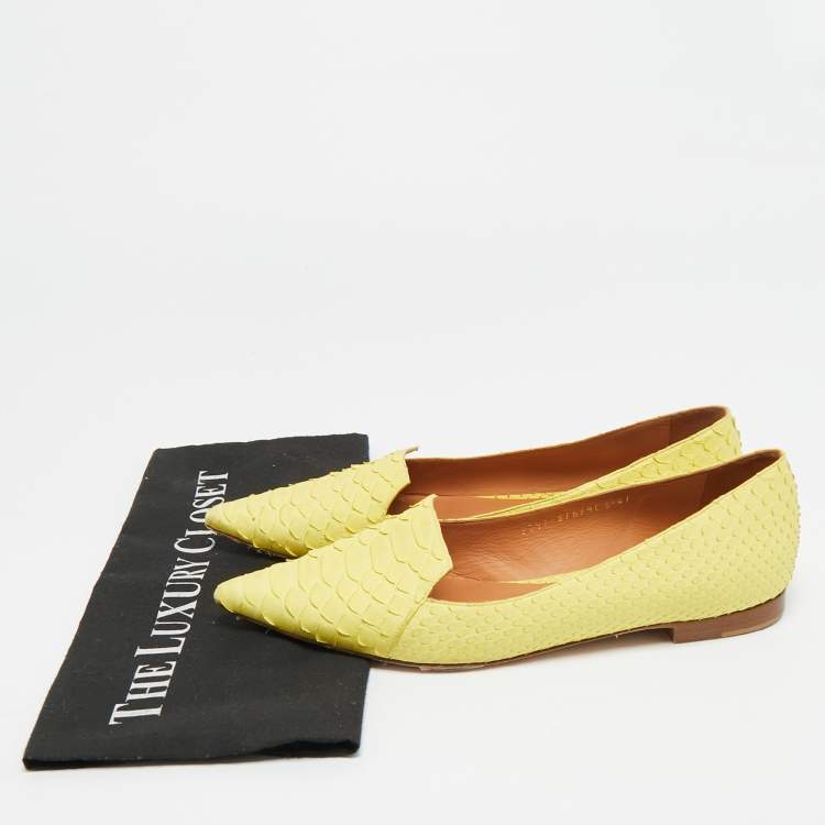 Pre Owned Gina Size 41 Yellow Python Leather Ballet Flats