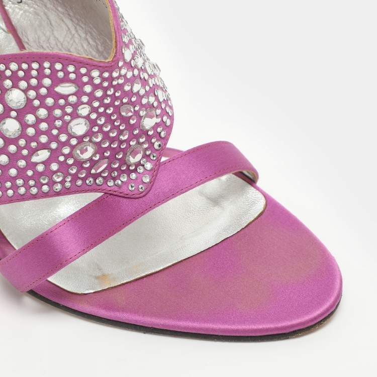 Pre Owned Gina Size 39.5 Purple Crystals and Satin Slide Sandals