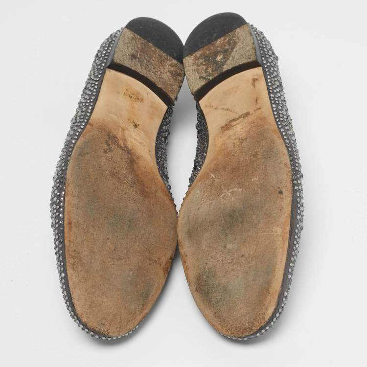 Pre Owned Gina Size 41 Grey Satin Crystal Embellished Ballet Flats