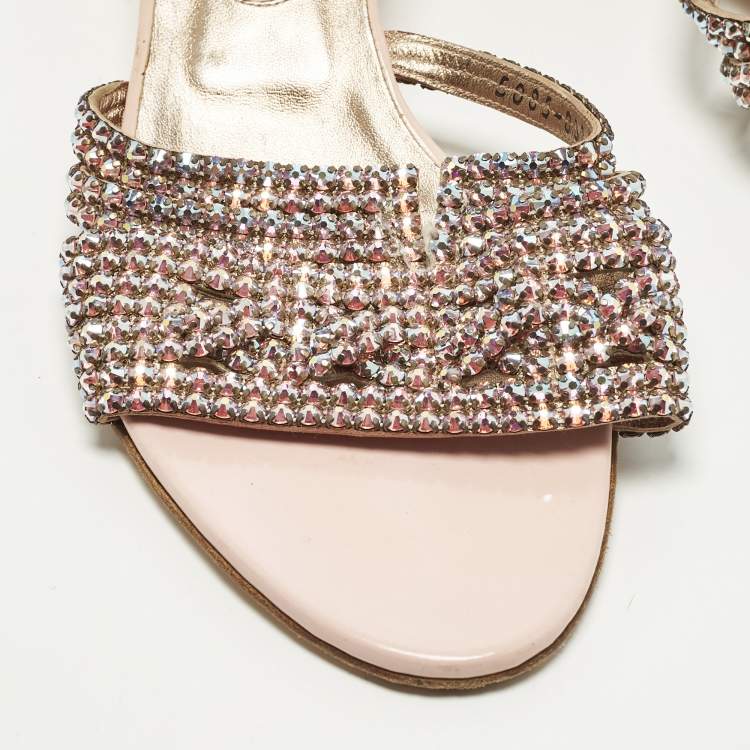 Pre Owned Gina Size 41 Multicolor Leather Crystal Embellished Wedge Sandals