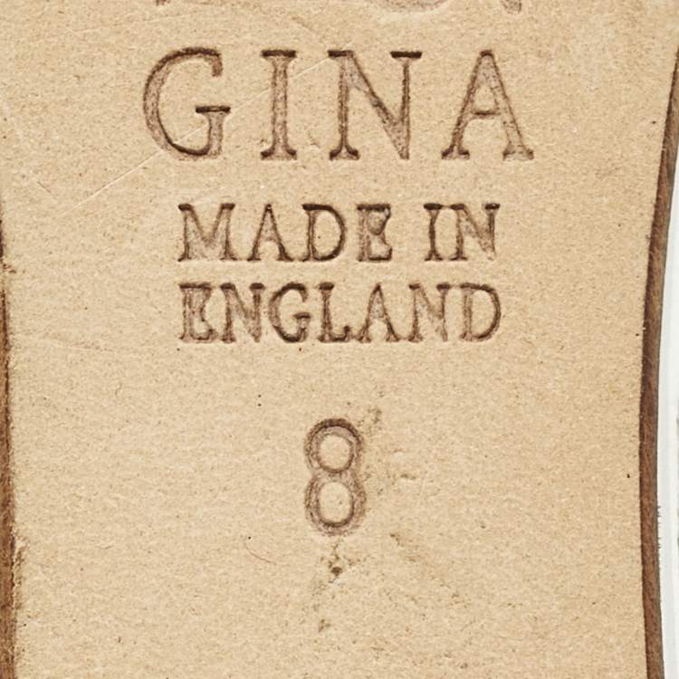 Pre Owned Gina Size 41 Silver Leather Crystal Embellished Wedge Sandals