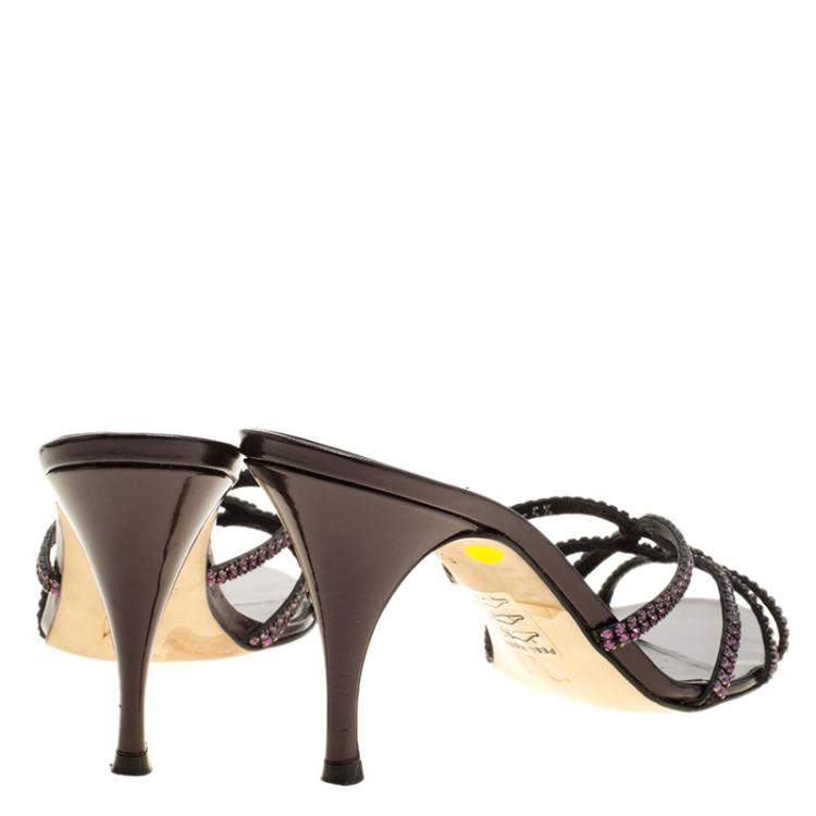 Pre Owned Gina Purple Crystal Embellished Slides Size 38.5