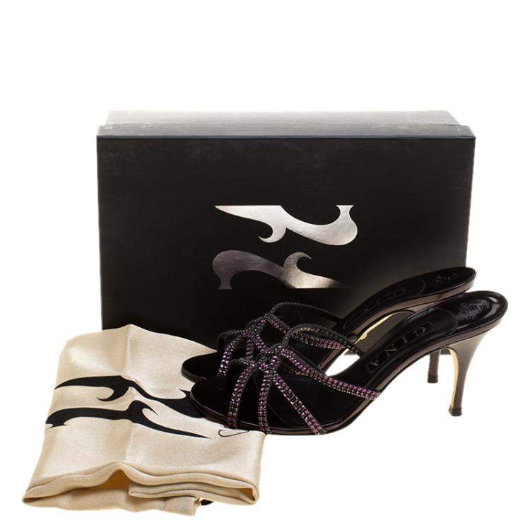 Pre Owned Gina Purple Crystal Embellished Slides Size 38.5