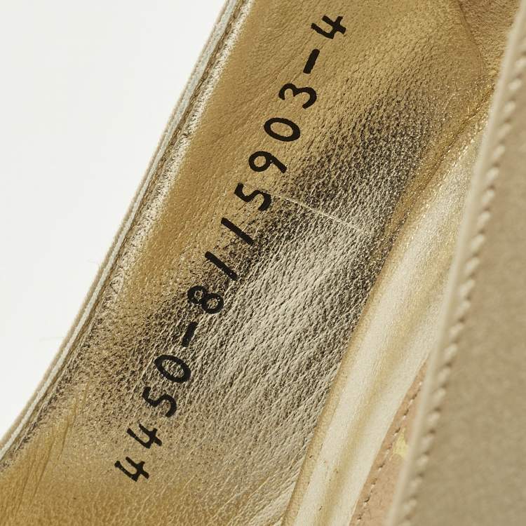 Pre Owned Gina Size 37 Gold Leather and Satin Crystal Embellished Platform Pumps