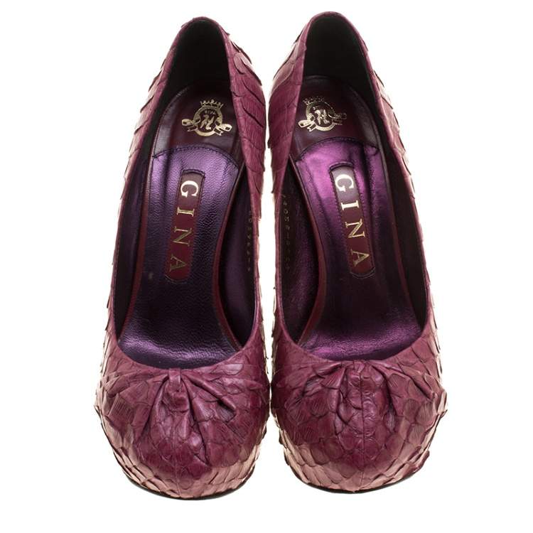 Pre Owned Gina Bordeaux Python Leather Elle Platform Pumps Size 38