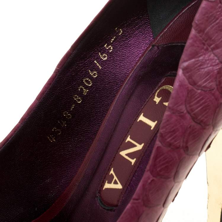 Pre Owned Gina Bordeaux Python Leather Elle Platform Pumps Size 38