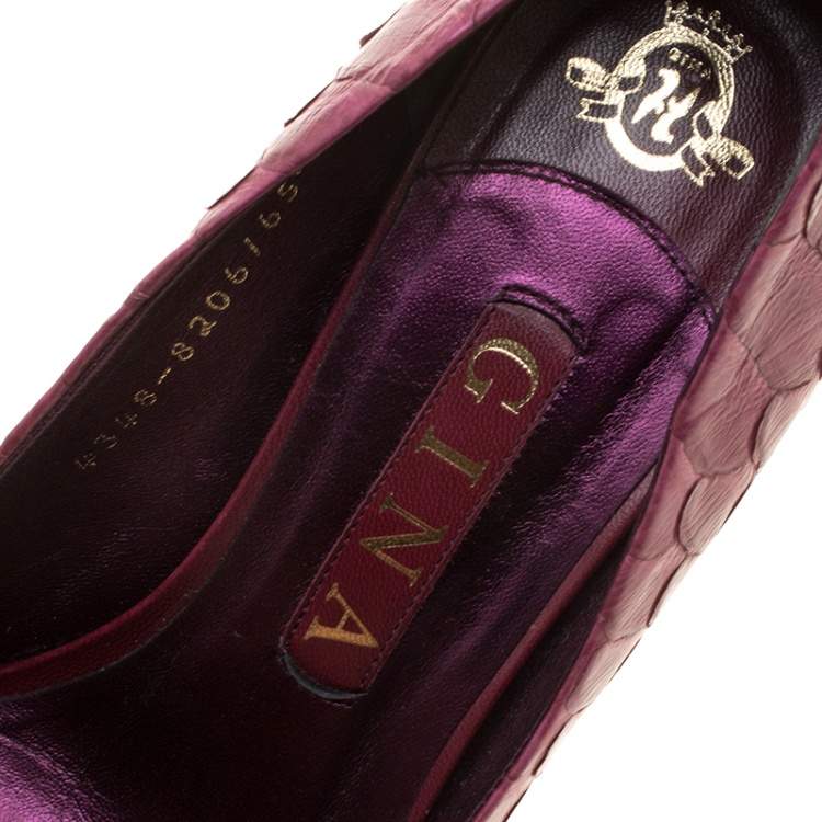 Pre Owned Gina Bordeaux Python Leather Elle Platform Pumps Size 38