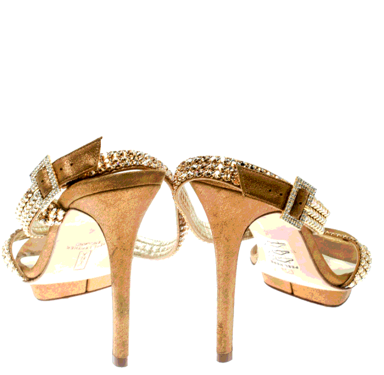 Pre Owned Gina Metallic Gold Suede Crystal Embellished Cross Ankle Strap Sandals Size 37