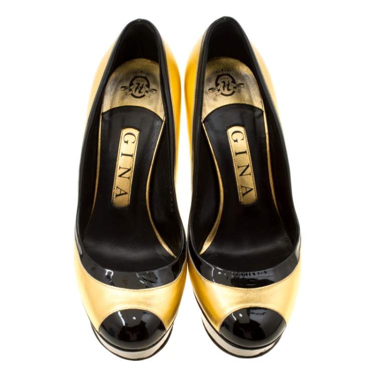 Pre Owned Gina Two Tone Leather Tori Pumps Size 36.5