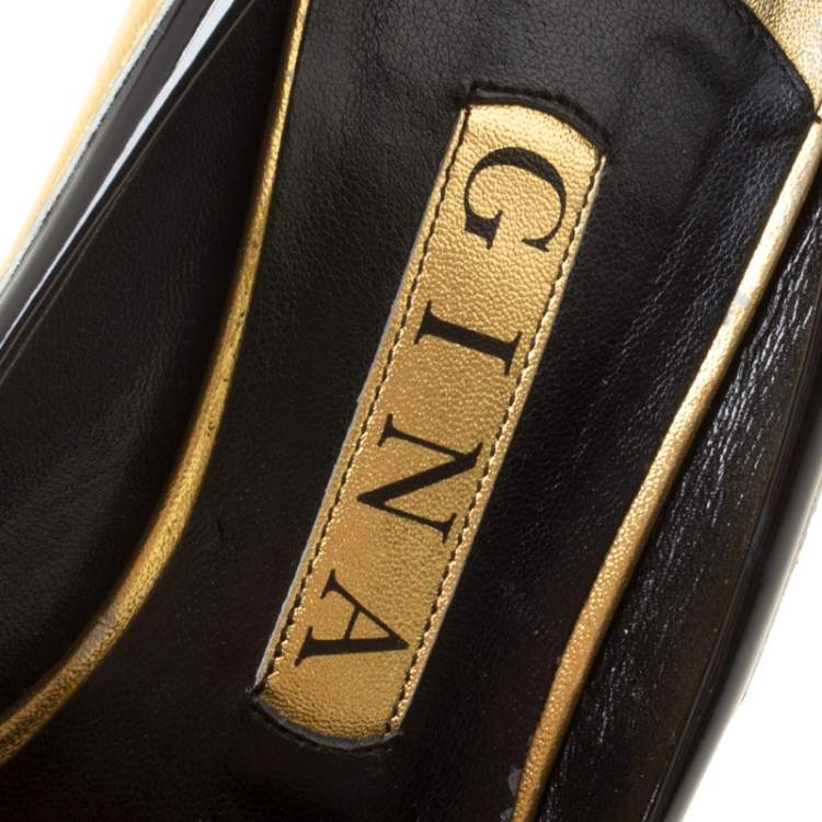 Pre Owned Gina Two Tone Leather Tori Pumps Size 36.5