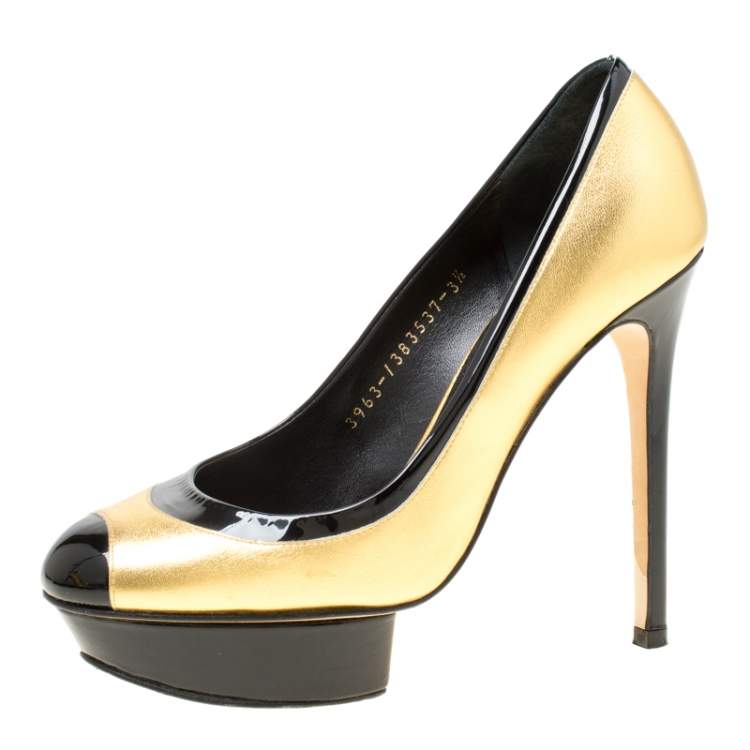 Pre Owned Gina Two Tone Leather Tori Pumps Size 36.5