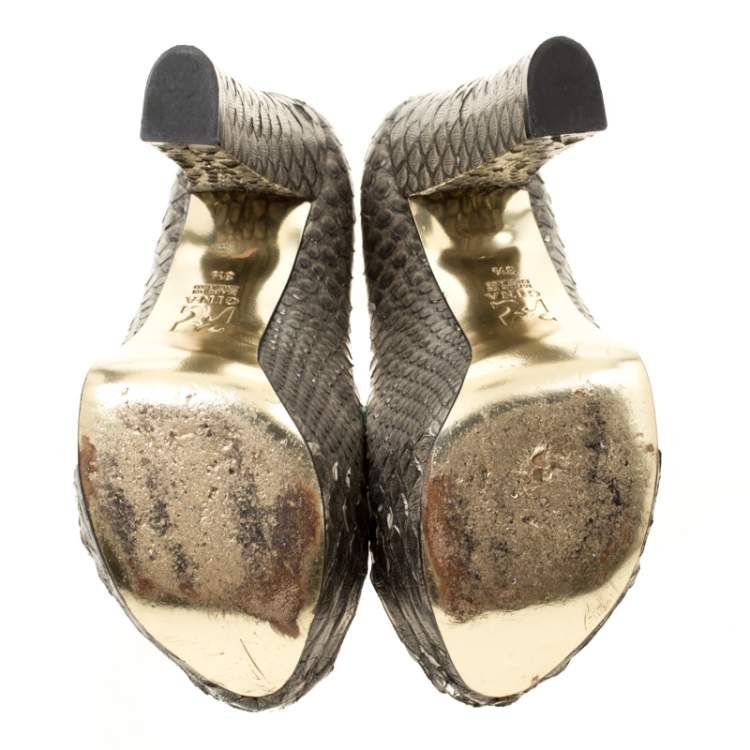 Pre Owned Gina Grey Python Leather Claire Hoodie Platform Pumps Size 36.5