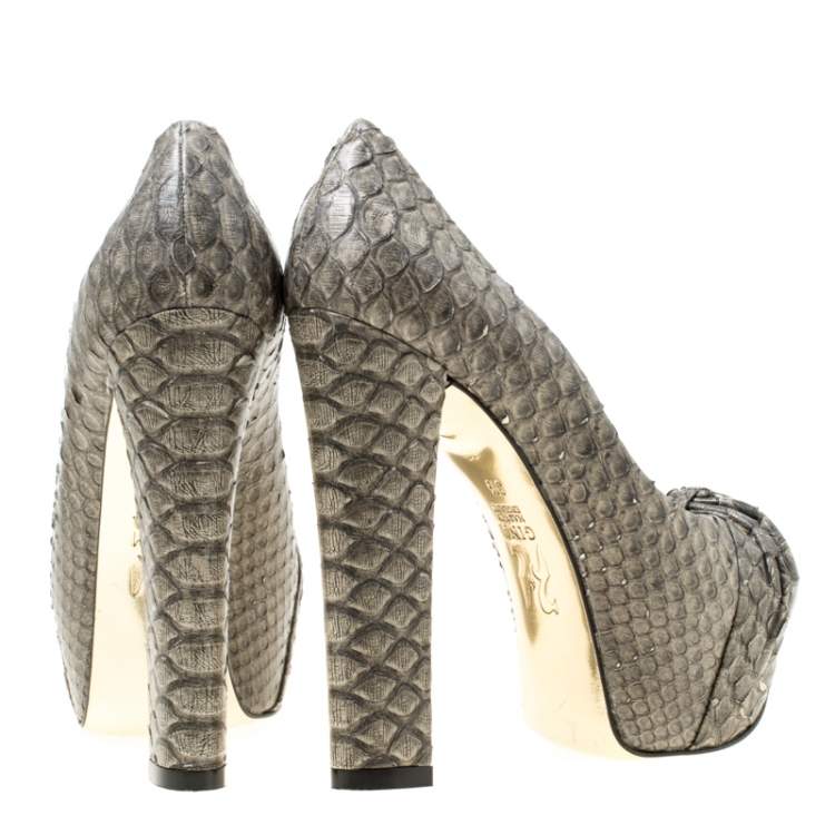Pre Owned Gina Grey Python Leather Claire Hoodie Platform Pumps Size 36.5