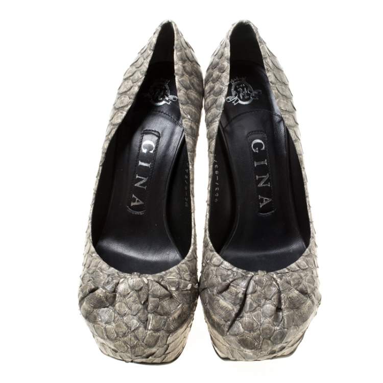 Pre Owned Gina Grey Python Leather Claire Hoodie Platform Pumps Size 36.5