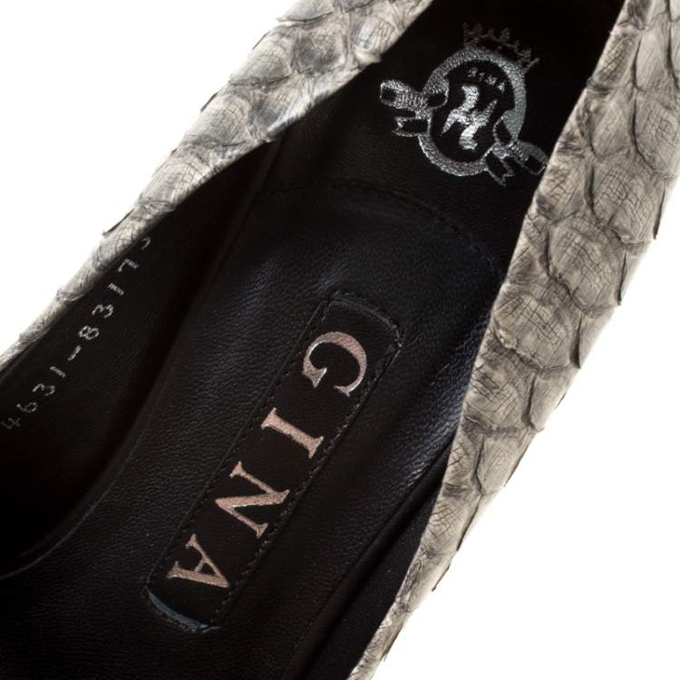 Pre Owned Gina Grey Python Leather Claire Hoodie Platform Pumps Size 36.5