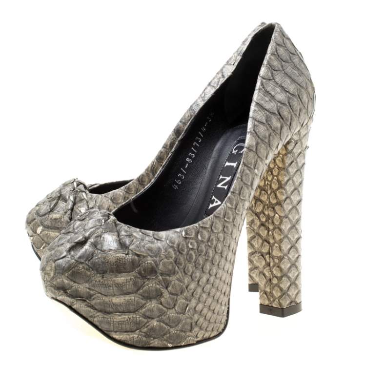 Pre Owned Gina Grey Python Leather Claire Hoodie Platform Pumps Size 36.5
