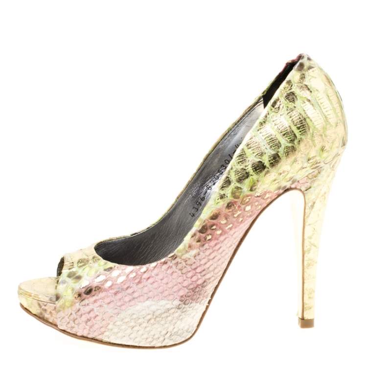 Pre Owned Gina Multicolor Python Peep Toe Platform Pumps Size 37