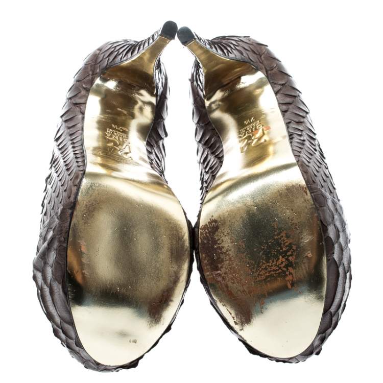 Pre Owned Gina Brown Python Leather Elle Platform Pumps Size 40.5