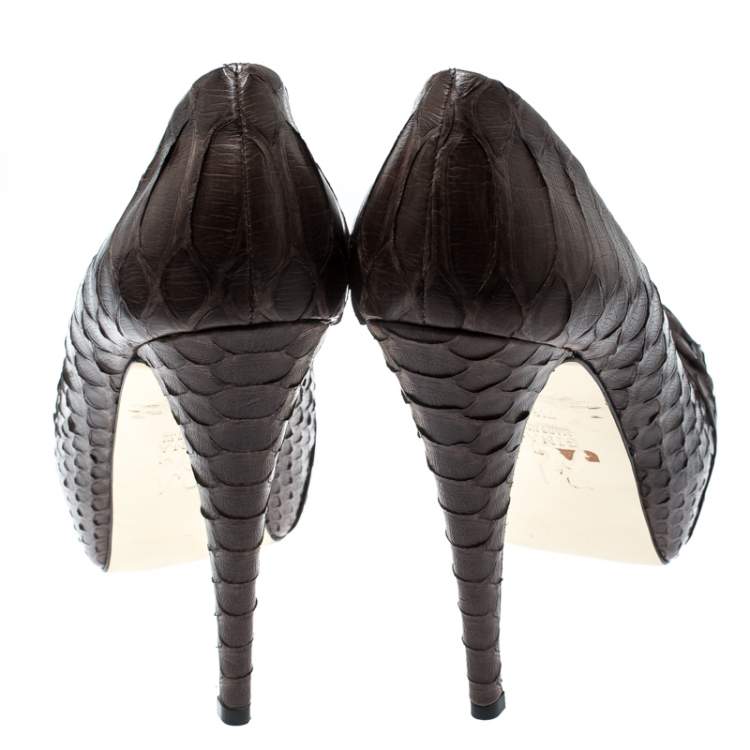 Pre Owned Gina Brown Python Leather Elle Platform Pumps Size 40.5