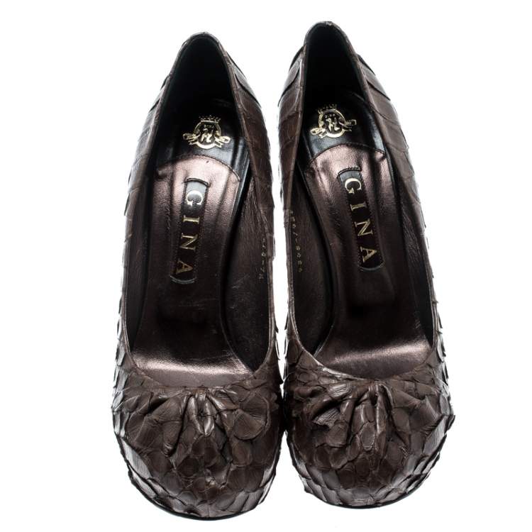 Pre Owned Gina Brown Python Leather Elle Platform Pumps Size 40.5