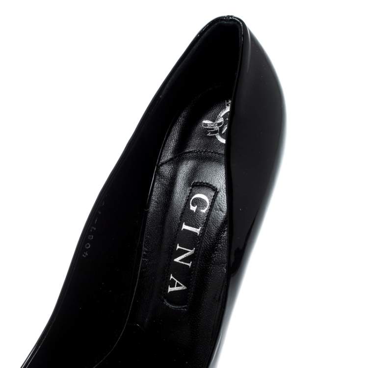 Pre Owned Gina Black Patent Leather Crystal Embellished Heel Platform Pumps Size 41
