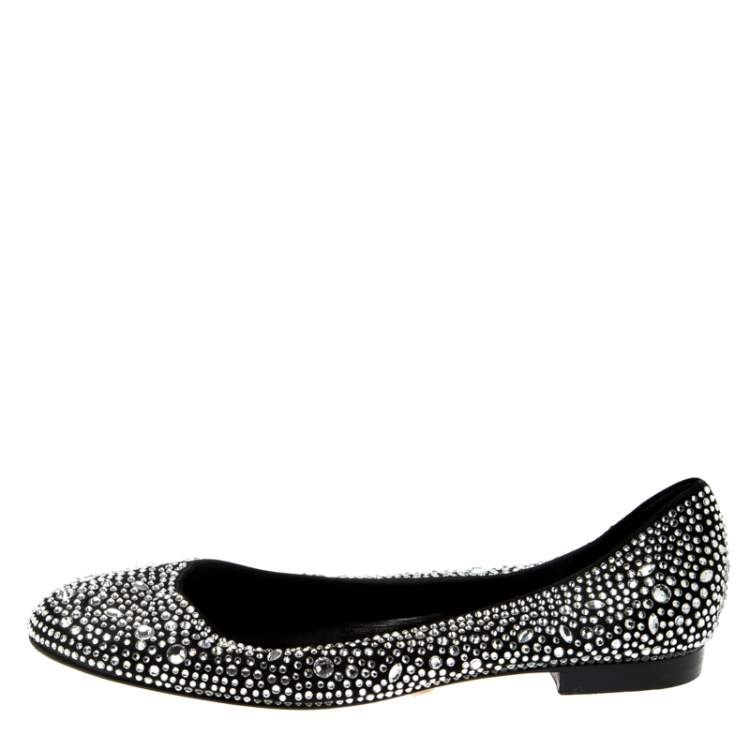 مملوكة مسبقًا Gina Black Crystal Embellished Satin Ballet Flats Size 38.5