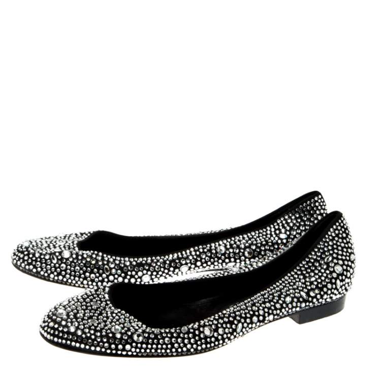 مملوكة مسبقًا Gina Black Crystal Embellished Satin Ballet Flats Size 38.5