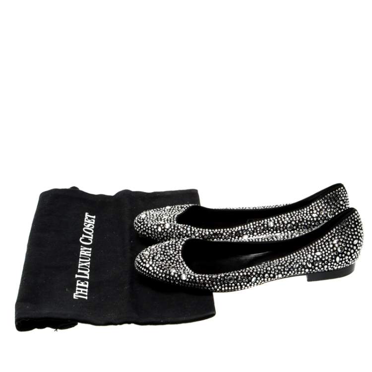 مملوكة مسبقًا Gina Black Crystal Embellished Satin Ballet Flats Size 38.5