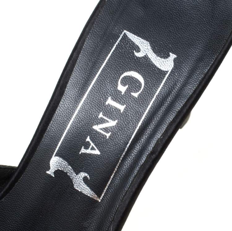 Pre Owned Gina Black Satin Pointed Toe Slip On Mules Size 37.5