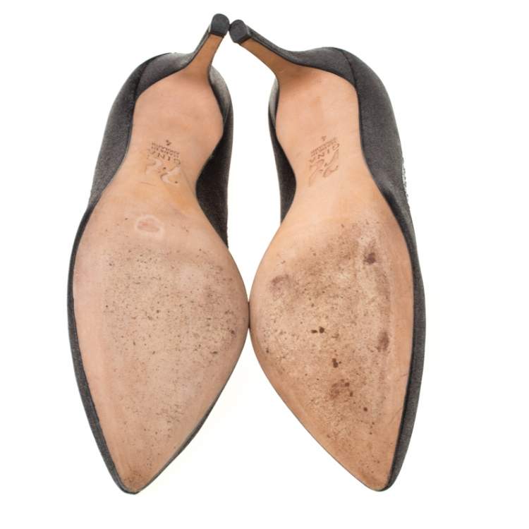 Pre Owned Gina Crystal Embellished Textured Fabric Pointed Toe Pumps Size 37