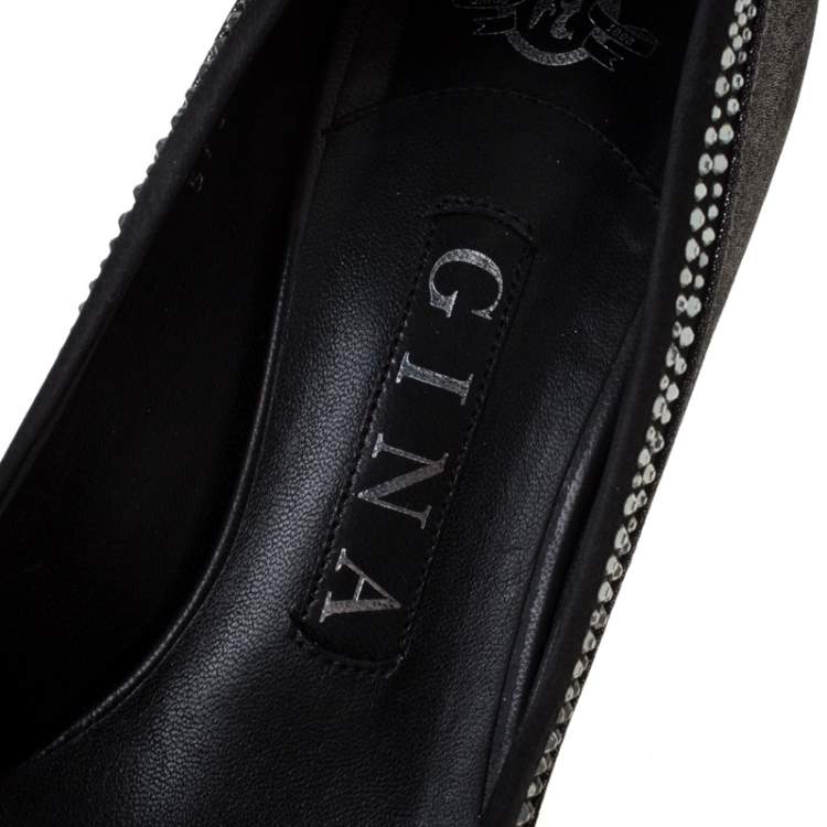 Pre Owned Gina Crystal Embellished Textured Fabric Pointed Toe Pumps Size 37