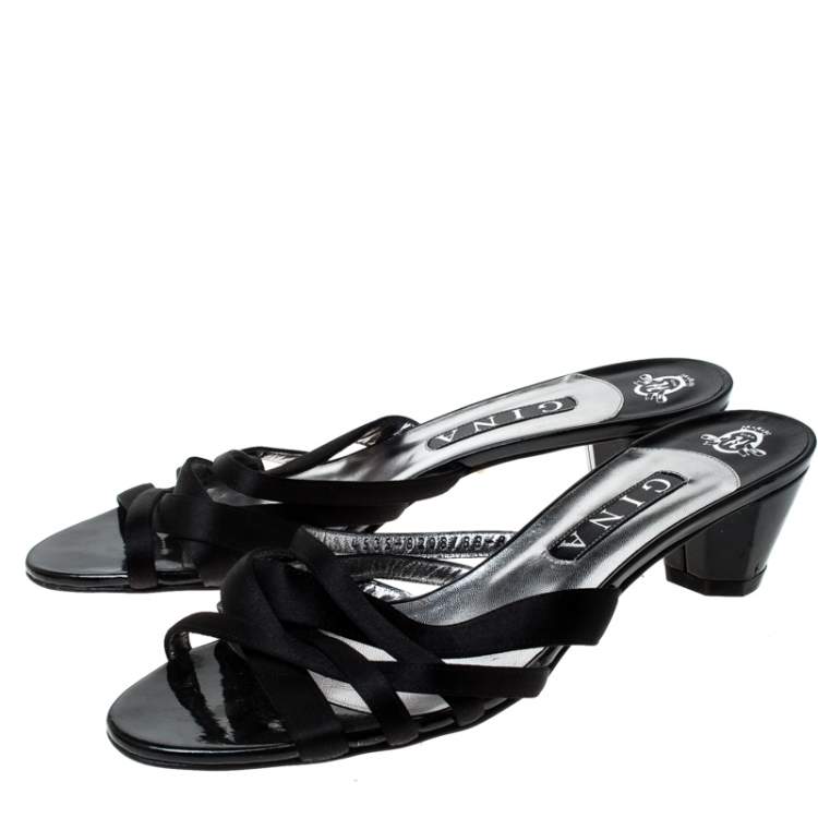 Pre Owned Gina Black Satin Strappy Open Toe Sandals Size 41