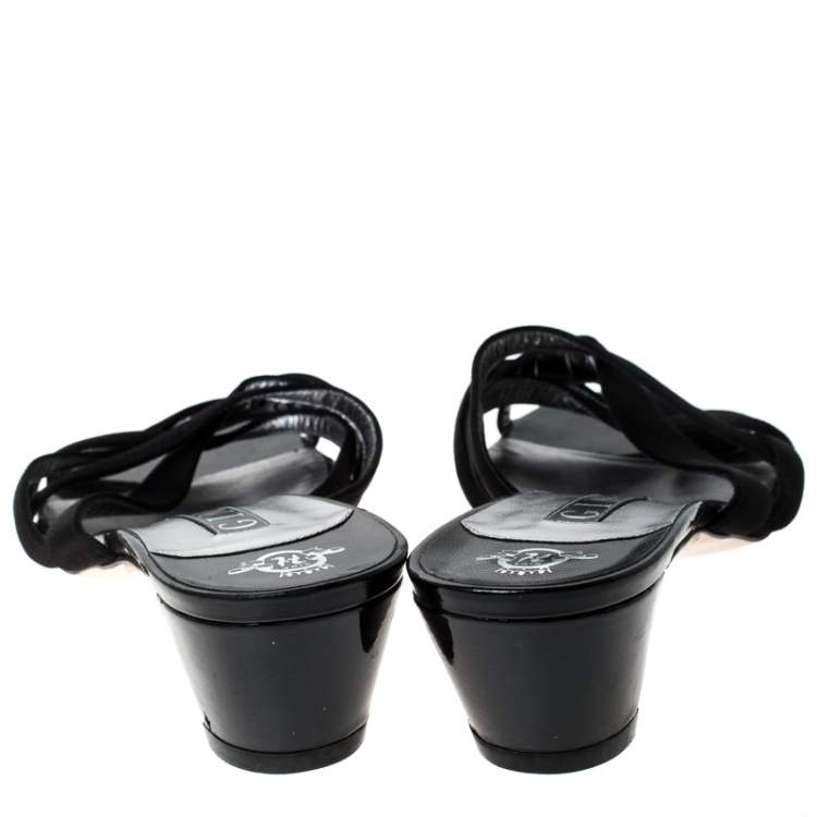 Pre Owned Gina Black Satin Strappy Open Toe Sandals Size 41