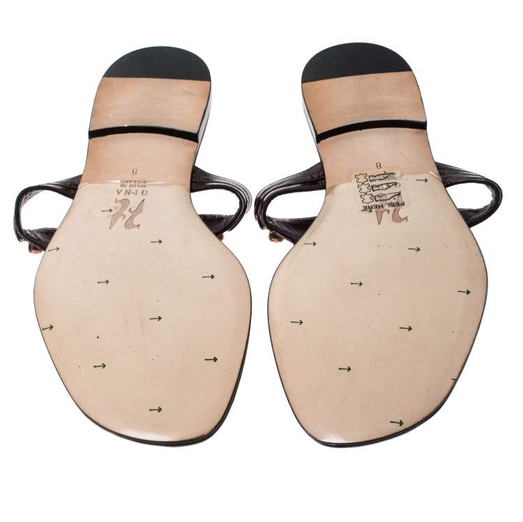 Pre Owned Gina Burgundy Patent Leather Embellished Thong Flat Sandals Size 41