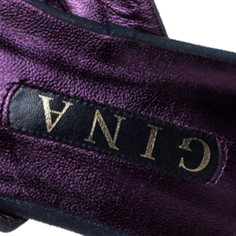 Pre Owned Gina Metallic Blue Nubuck Crystal Emebllished Thong Flat Sandals Size 41