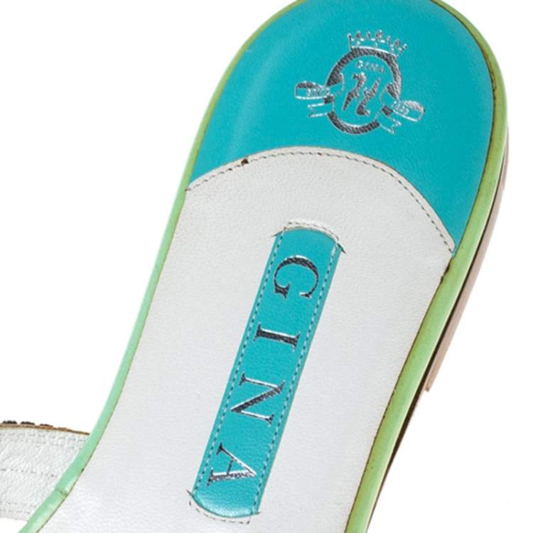 مملوكة مسبقًا Gina Metallic Silver Leather Crystal Embellished Flat Slides Size 41