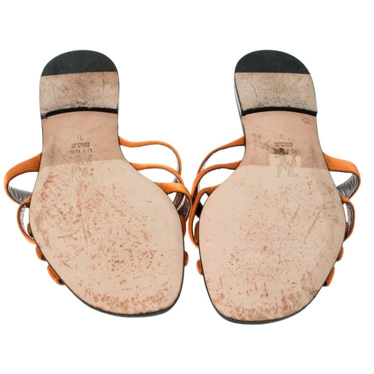 Pre Owned Gina Orange Satin Flat Slides Size 41