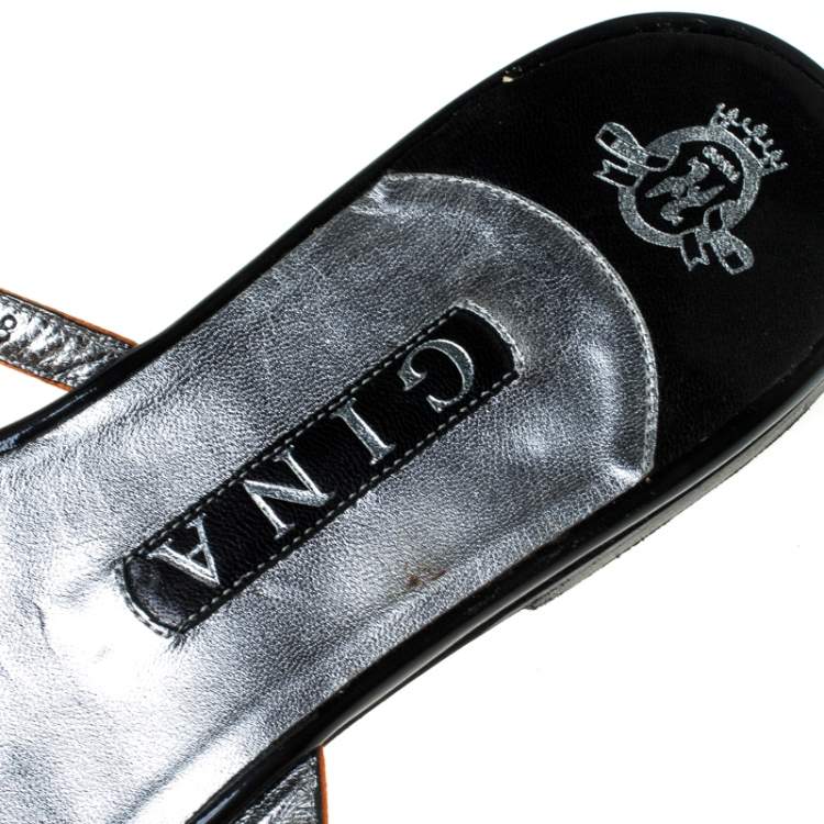 Pre Owned Gina Orange Satin Flat Slides Size 41