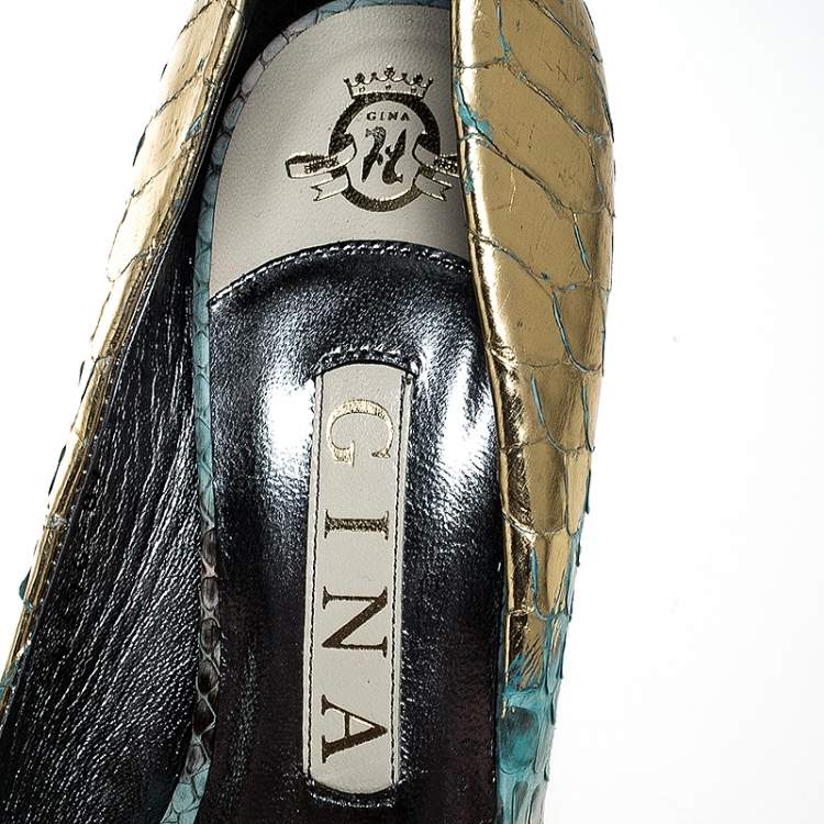 Pre Owned Gina Multicolor Python Peep Toe Platform Pumps Size 37