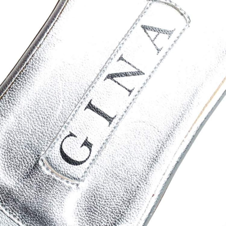 Pre Owned Gina Metallic Pink Crystal Embellished Leather Thong Flats Size 39