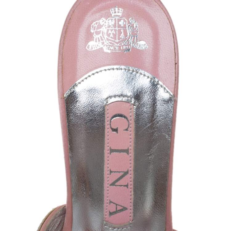 Pre Owned Gina Pink Satin Crystal Embellished Thong Sandals Size 38.5