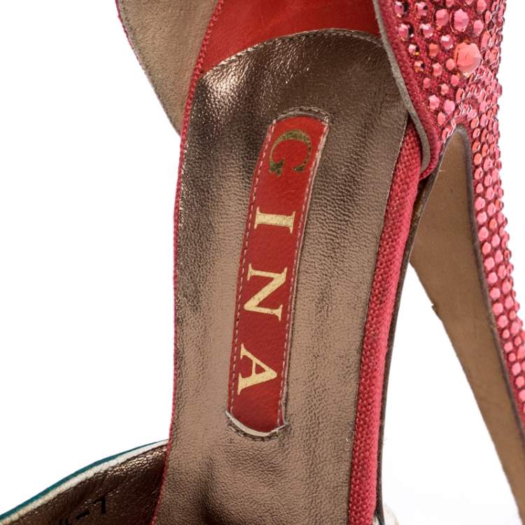 Pre Owned Gina Multicolor Satin And Crystal Embellished Canvas Destiny Platform Sandals Size 40