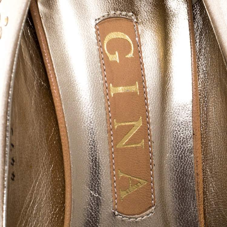 Pre Owned Gina Beige Satin Embellished Anny Pumps Size 38.5