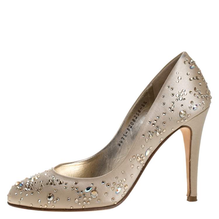 Pre Owned Gina Beige Satin Embellished Anny Pumps Size 38.5