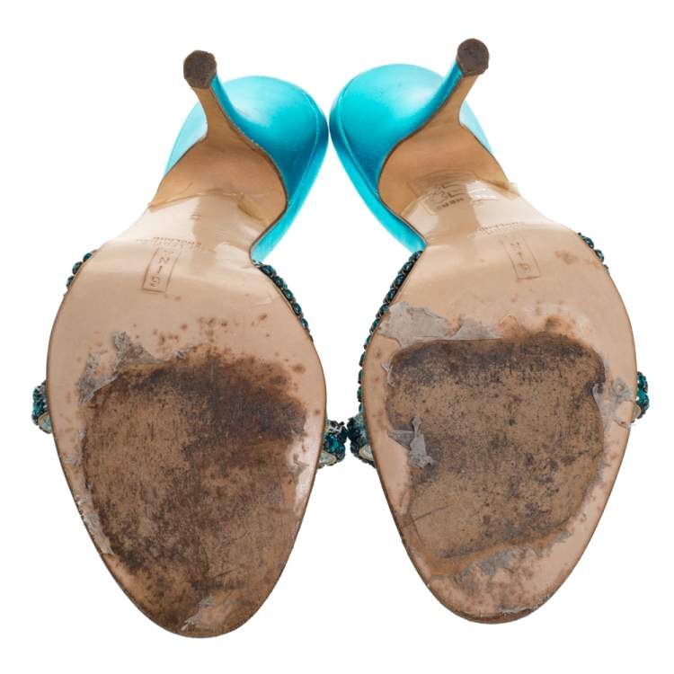 مملوكة مسبقًا Gina Blue Crystal Embellished High Heel Slides Size 38