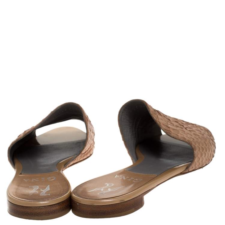 Pre Owned Gina Beige Python Cordelia Slide Flats Size 36.5