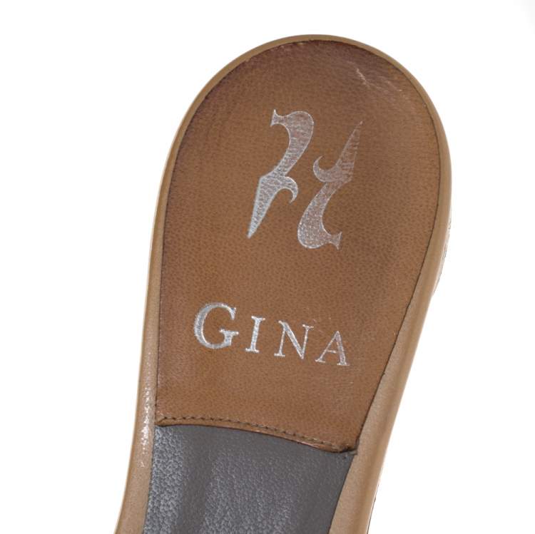 Pre Owned Gina Beige Python Cordelia Slide Flats Size 36.5